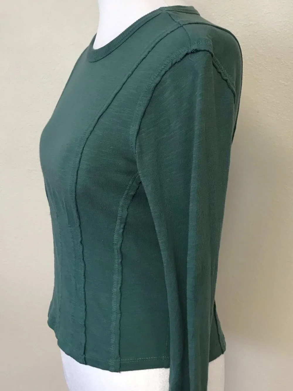 Pilcro Anthropologie Seamed Cotton Corset Tee XXS Teal Long Sleeve Crop Top